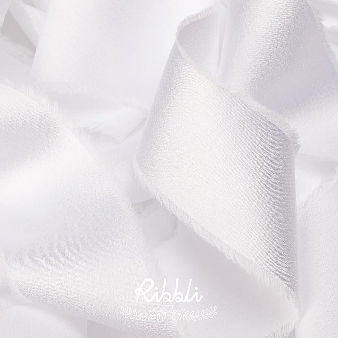 Ribbli White Silk Satin Ribbon - 1.5 Inch x 30 Yard Handmade Frayed Chiffon for Gift Wrapping, Wedding Invitations, Bridal Bouquets & Home Decor