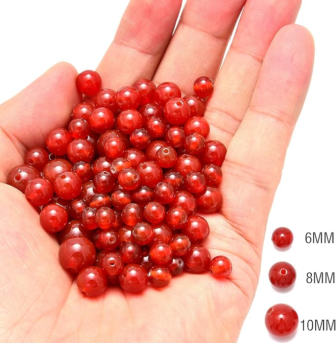 NCB 100pcs 8mm Round Carnelian Natural Stone Beads for Jewelry Making (Red, 100Beads)