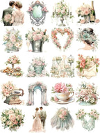 TIAMECH Wedding Lover Paper Stickers - 72 Pcs Bride Couple Rings Party Cake Design, Waterproof Sticker for Journaling & Scrapbooking, Junk Journal Supplies, Ephemera & DIY Crafts