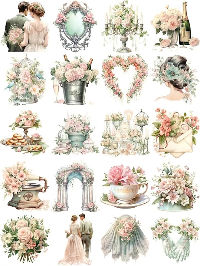 TIAMECH Wedding Lover Paper Stickers - 72 Pcs Bride Couple Rings Party Cake Design, Waterproof Sticker for Journaling & Scrapbooking, Junk Journal Supplies, Ephemera & DIY Crafts