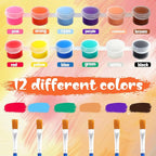 24Pack Mini Canvas Boards and Easel Paint Set,24Pcs Canvas and Easel,12 Colors Acrylic Paint Strips,48 Brushes,24 Palettes,Washable Acrylic Paint Set for Painting Crafts Party Favors (4" X 4")