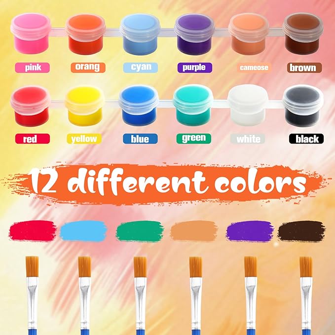 24 Pack Mini Canvas Boards and Easel Paint Set,24 Canvas and Easel,12 Colors Acrylic Paint Strips,48 Brushes,24 Palettes,Washable Acrylic Paint Set for Painting Crafts Party Favors(5.9"x5.9")