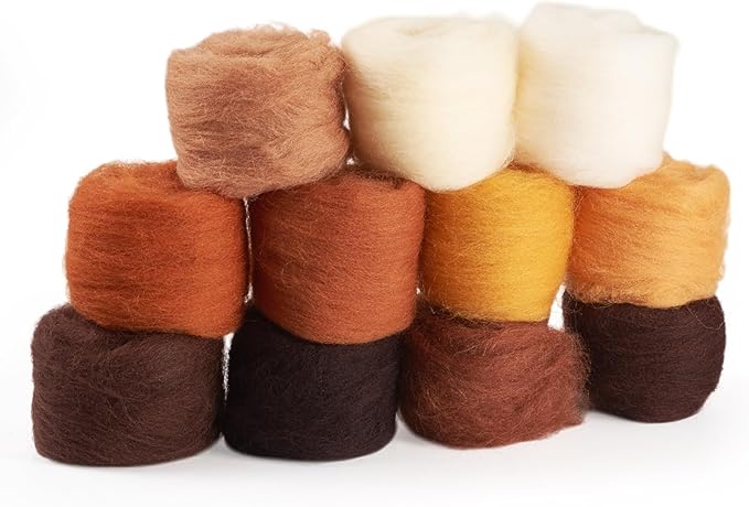 Boutigem 11 Colors 55G Brown Needle Felting Wool Roving, DIY Craft Spinning Fibre Wool Roving for Needle Felting, Chunky Handmade Yarn for Beginners DIY Hand Spinning, Weaving and Blending