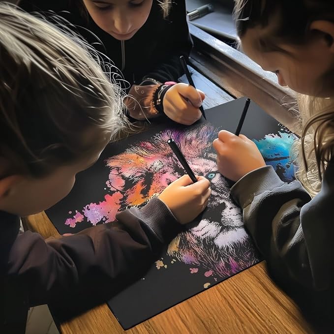 Polia ASMR Glitter Scratch Art Set (Satisfying) 5-Pack Canvas (4 Animals, 1 Freestyle, 1 Toolkit) - Art Supplies, Tools & Repair Pen - Large 16x11 inches - Relaxing Etch Sound Art Kit