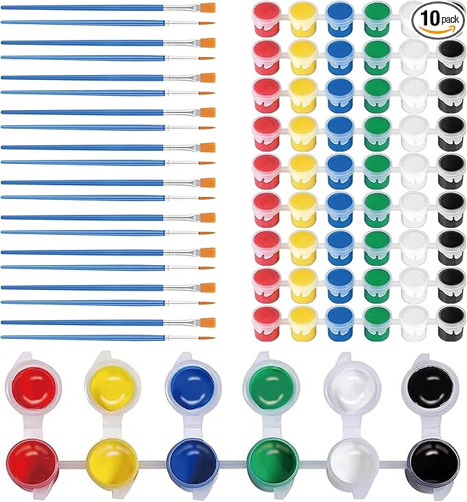 10 Pack 6 Colors Mini Acrylic Paint and Brushes Set for Kids Party Favor, Individual Paints Strips Sets with Brush for Kid, Student Painting Kit for Canvas(10 Pack)