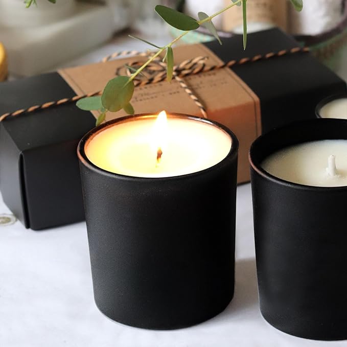 8 OZ Thick Candle Jars for Making Candles 15 Pcs, Black Empty Jars with Wood Lids for Candle Making, Sample Container,Matte Black