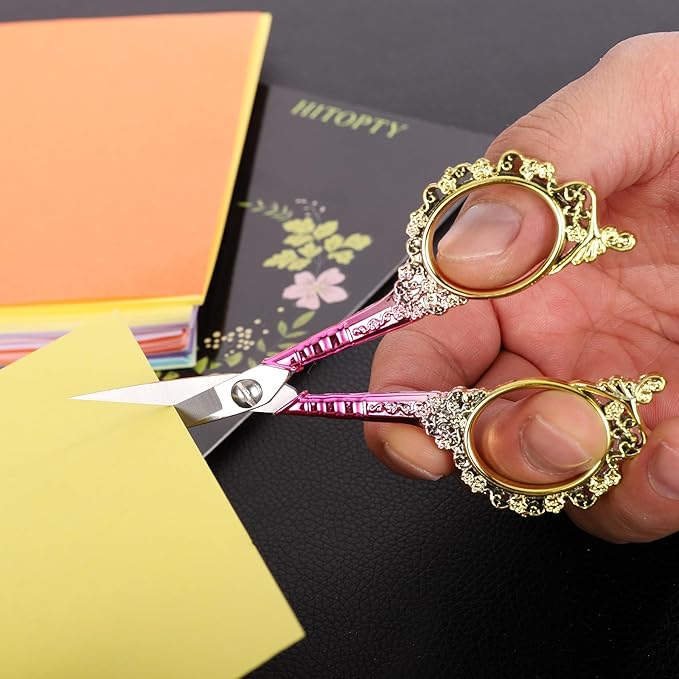 Sewing Embroidery Scissors, Sharp Tip Crochet Scissor with Cover for Craft Artwork Needlepoint Cross Stitch Thread Yarn Paper Cutting Handicraft DIY Tools, 4.5in Pink Shears