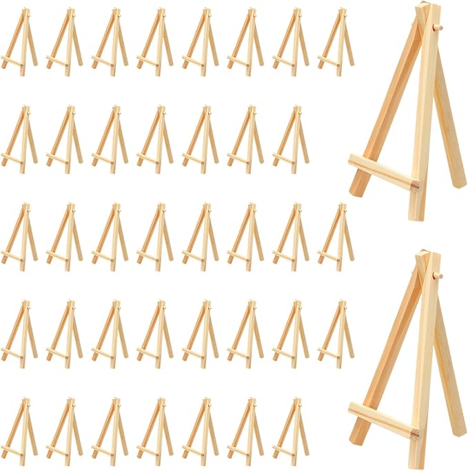 40pcs Wooden Easels Stands for Display 6 Inch Tabletop Art Display Easels Small Desktop Holder Stand Small Easel Stand for Displaying Painting Arts Crafts Canvas Drawing Wedding