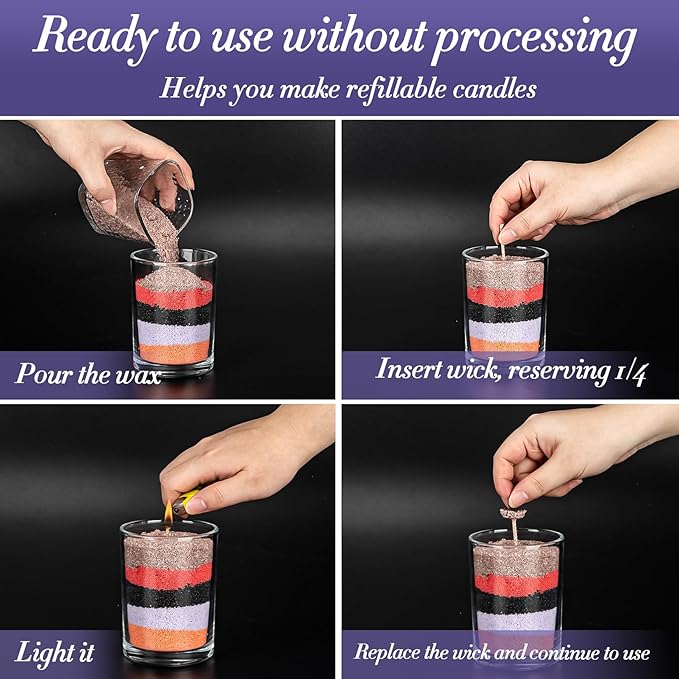 Sukh Candle Sand and Wicks - 430G(0.94lb) Sand Candles with Wicks Purple, Orange, Black, Red, Brown Refillable Candle for Weddings, Parties