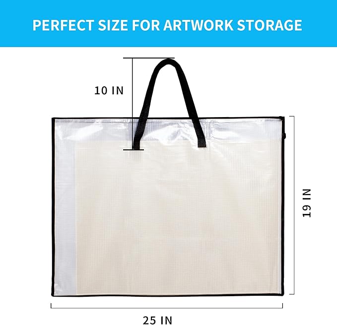 SUNEE 19x25 Art Portfolio Bag, 3 Packs Artist Supply Organizer with Handle, Zippered Storage Folder for Artwork, Poster, Scrapbook, Keepsake and Bulletin Board