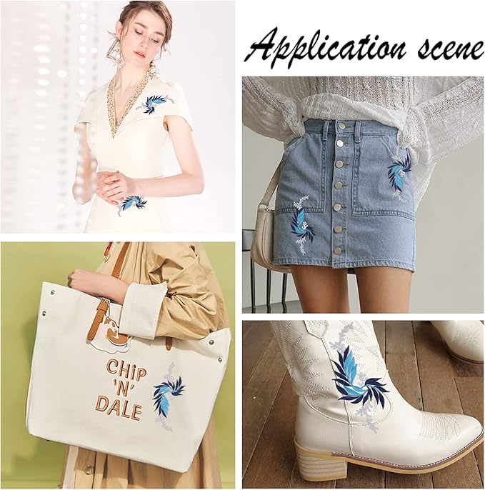 GORGECRAFT 2 Pairs 4PCS Embroidered Patches Iron Leaf Flowers Lace Applique Flowers Nature Patches Suitable for Clothes Dress Hat Pants Sewing Craft Decoration(Dodger Blue)