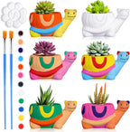 Pasimy 6 Set DIY Ceramic Succulent Planter Pots Paint Your Own Flower Pots Craft Kit Unpainted Bisque Paintable Flowerpot with Brush Palette Ready to Paint for Family Activity Gift(Turtle)