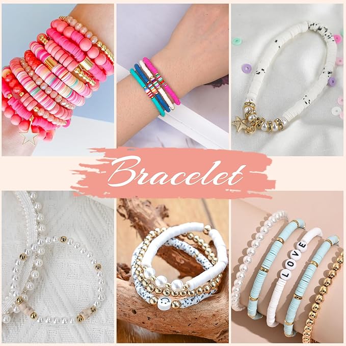 Lynnmos Clay Beads Bracelet Making Kit - 15000 Pcs, 6mm Heishi Disc Beads - DIY Jewelry Making Kit with 2 Boxes, Charms, and Gift Pack for Creative Designs and Crafting Fun