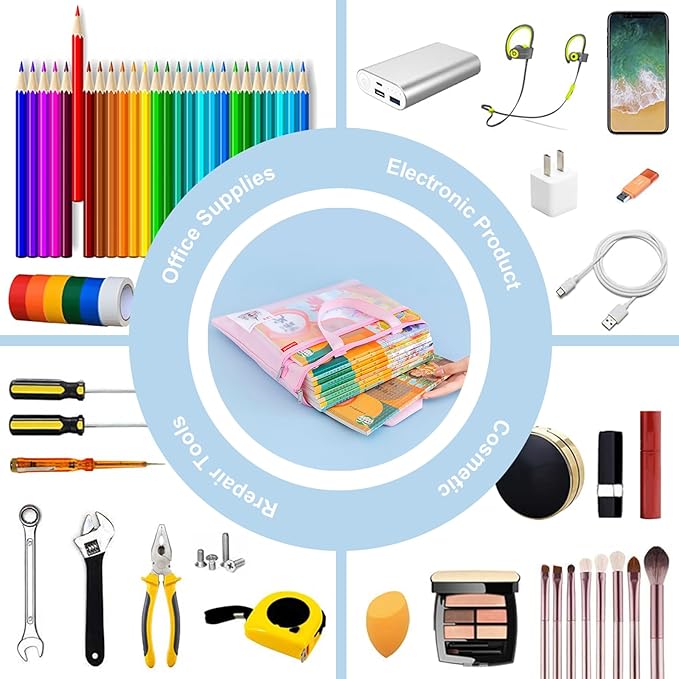 Pendancy Mesh Zipper Pouch 11x13.7 in, Large Double Pocket Waterproof File Bag with Handle, A4 Size Foldable Document Storage for Puzzle Project/Cross Stitch/Travel/Office（Gray）