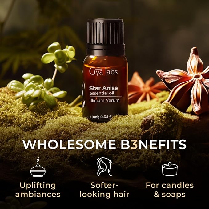 Gya Labs Star Anise Essential Oil - 0.34 Fl Oz - for Hair, Skin, Diffuser, Aromatherapy & DIY Candle Making Scent