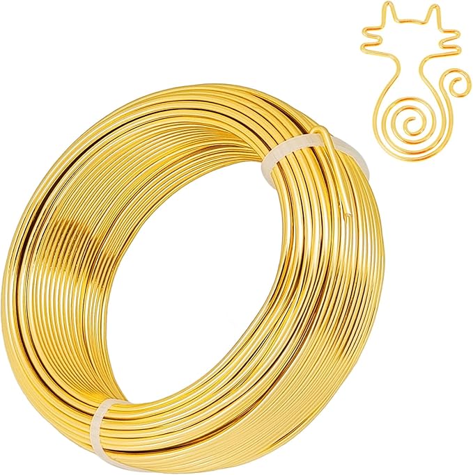 YEQIN 12 Gauge Aluminum Wire, 105 Feet 2mm Bendable Metal Craft Wire for Sculpting, Armature, Jewelry Making, Floral Making, Doll Making, Modelling, Crafting, Bonsai Training (Gold)