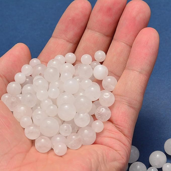 NCB Natural Stone Beads Gemstone 100pcs 8mm Round Loose Beads with Elastic String for Jewelry Making, Includes Elastic String and Beading Needle (White Jade, 10mm 100Beads)