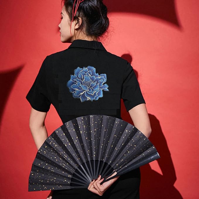 Sew on Peony Floral Patches, Embroidered Flower Appliques for DIY Clothing, Jackets, Jeans, Backpacks, Hats, Arts Craft Sew Making (Dark Blue Peony)