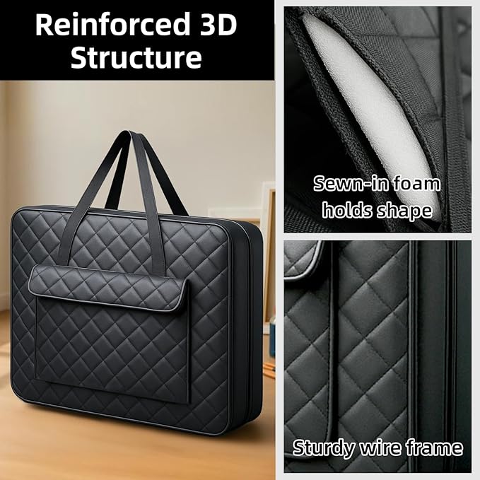 JJRING 18x24 Quilting Portfolio Bag, Lightweight Black Art Canvas Portfolio Case, Portable Storage Case for Posters, Artwork, Drawing and Sketching Boards