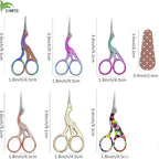BIHRTC Little Scissors - 3.6inch Cross Stitch Scissors with Leather Cover and Stainless Steel Crane Design for Embroidery, Sewing, Crafting, Art Work, Needlework