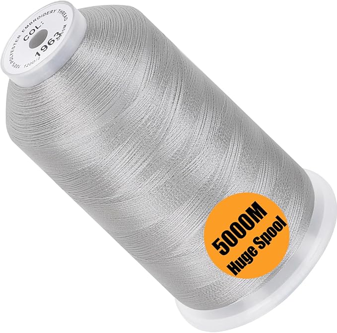 New brothread - Single Huge Spool 5000M Each Polyester Embroidery Machine Thread 40WT for Commercial and Domestic Machines - Christmas Silver