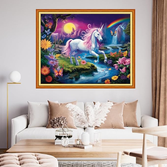 Findvoor Stamped Cross Stitch Kits for Beginner Embroidery Kits for Beginners Adults DIY 11CT Cross Stitch Patterns Needlepoint Kits Crossstitching Kits-Unicorn Landscape 16x20 inch