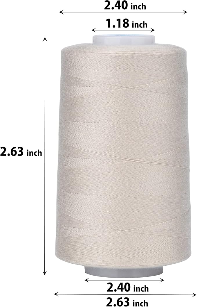Simthread All Purpose Sewing Thread from 100% Spun Polyester for Serger, Overlock, Merrow, Quilting Sewing 4 Big Cones of 5000M (5500 Yards) Each - 40S/2 Cream