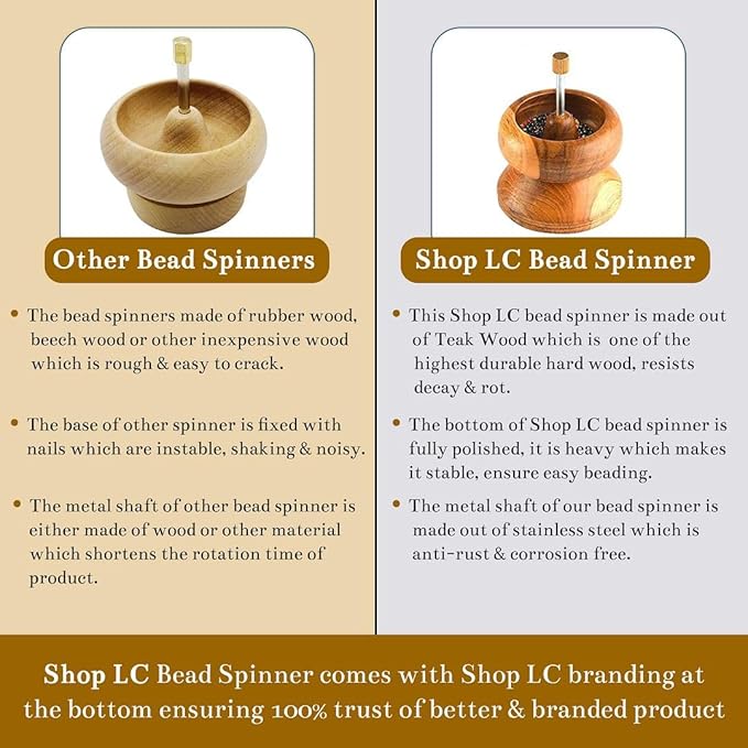 SHOP LC DELIVERING JOY Seed Bead Spinner for Bracelet Making Kit - Clay Beads Spinner with Big Eye Beading Needle and 3 Meter Long Thread Wooden Crafting Birthday Gifts for Womens - Teak Wood