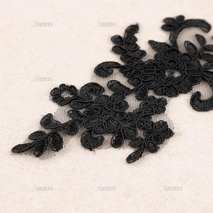 AUEAR, 2 Pack Black Flower Embroidery Applique Sew on Floral Patches for DIY Craft Decoration