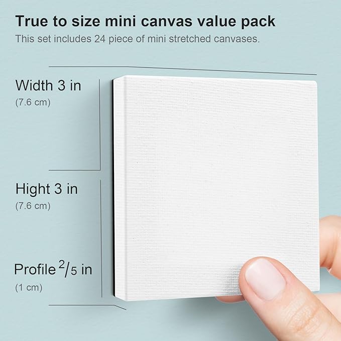 AUREUO Mini Magnetic Stretched Canvas 3x3 Inch / 24 Pack - Small Square Wrapped Canvas Board with Magnet Back, Art Gift Set Tiny Framed Bulk Pack Canvases for Acrylic Painting & Craft