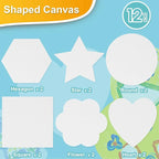 AUREUO Magnetic Mini Canvas Boards for Painting - 3 Inch 12 Pack Square, Hexagon, Circle, Star, Heart & Flower Shape Craft Art Gift, Tiny Painting Canvas Panel for Acrylic Paint & Markers