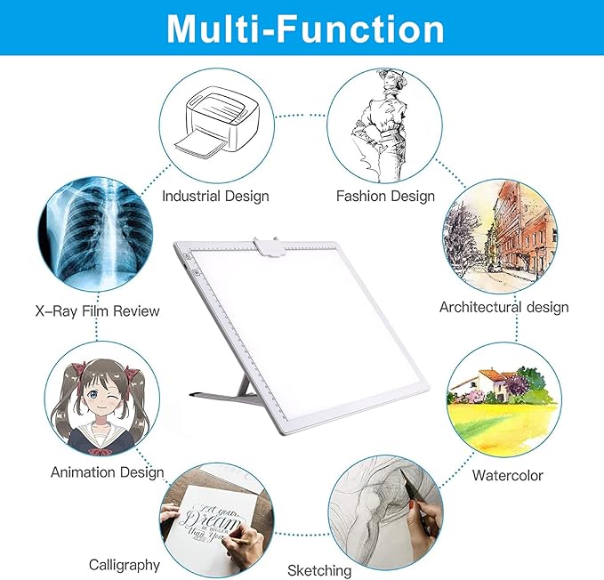 A3 Rechargeable Light Pad, TOHETO 2500mAh Battery Powered Light Board with Stand Top Magnetic Clip 3 Colors Stepless Dimmable 6 Levels Brightness Light Box for Diamond Painting Weeding Vinyl (White)