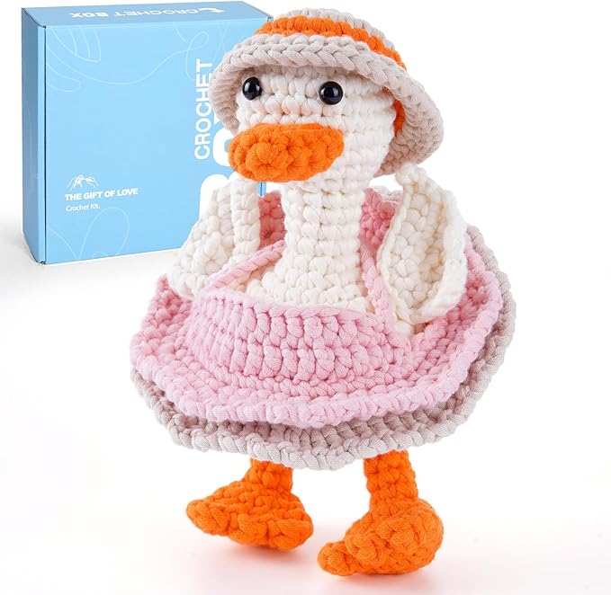 CrochetBox Crochet Kit for Beginners - Porch Goose Starters Crochet Kit, Beginners Crocheting Kitting for Adults Teen, Gifts with Crochets Yarns, Hook, Step-by-Step Video, Instruction