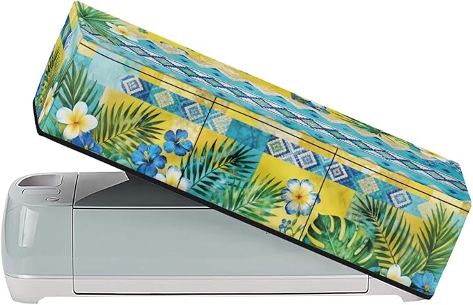 Binienty Dust Cover for Cutting Machine, Tropical Plumeria Pine Needle Leaf Stylish Scrapbooking Die-Cut Machine Cover with 3 Storage Pouch Craft Tool Organizer Holder