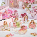 TIAMECH Pink Dream Girl PET Stickers - 100 Pcs Reading Time Lace Girl Maidens Sweetheart Design, Waterproof Sticker for Journaling & Scrapbooking, Junk Journal Supplies, Ephemera & DIY Crafts