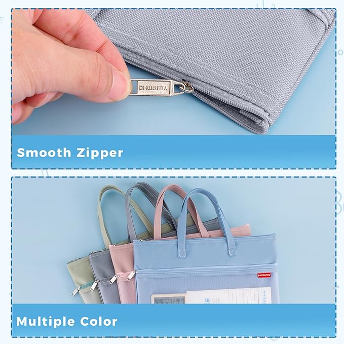 Pendancy Mesh Zipper Pouch A4 Size, Large Double Pocket Waterproof File Bag with Handle, 11x13.8 in Foldable Document Storage for Puzzle Project/Cross Stitch/Travel/Office（Advanced Gray）