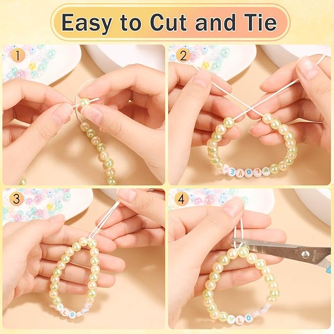 Paxcoo 1.4 mm Elastic Bracelet String Cord, White Stretch Bead Cord for Bracelet Making