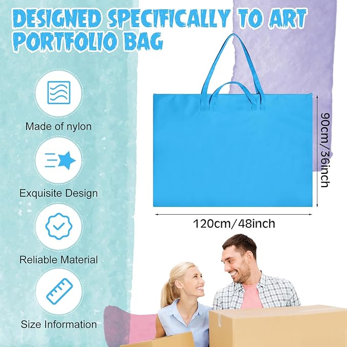 Abbylike 48 x 36 Inch Art Portfolio Bag Large Size Art Supply Bag with Nylon Shoulder Waterproof Poster Board Painting Drawing Sketch Storage Carrying Case for Christmas Artwork Gift(Blue,1 Pcs)