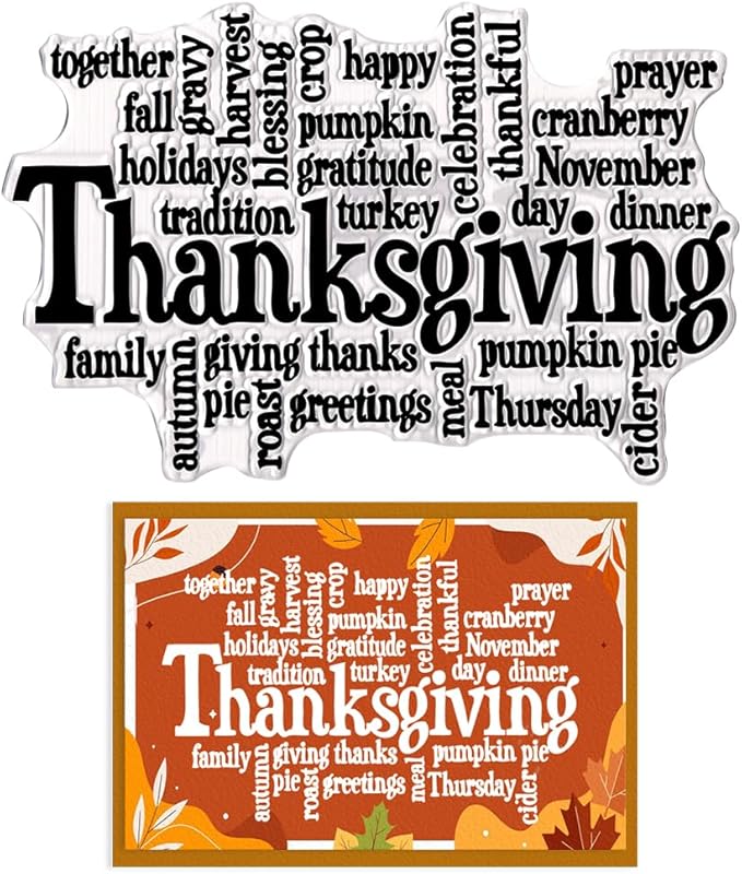 Hying Thanksgiving Words Clear Stamps for Card Making, Autumn Harvest Festival Transparent Rubber Stamps for Bullet Journal DIY Scrapbook Decoration Handmade Crafts Notebook Fall Card Blessings