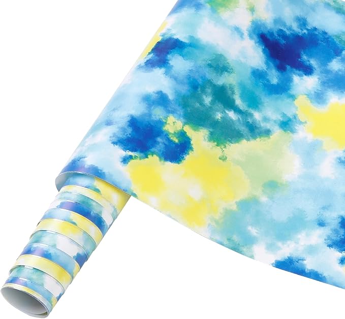 Blue Tie Dye Permanent Vinyl Roll, 12"x8ft, Clouds Pattern, for Mugs Decors, Cricut/Silhoutte Cameo Compatible