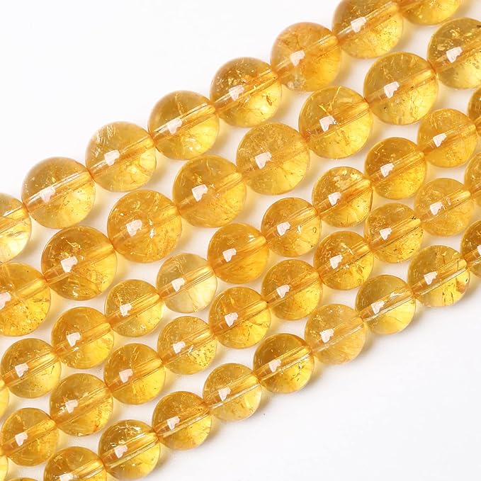 120Pcs 6mm Natural Citrine Beads for Jewelry Making Yellow Crystal Quartz Round Loose Beads DIY Bracelet Necklace Earrings 32" 2 Strands