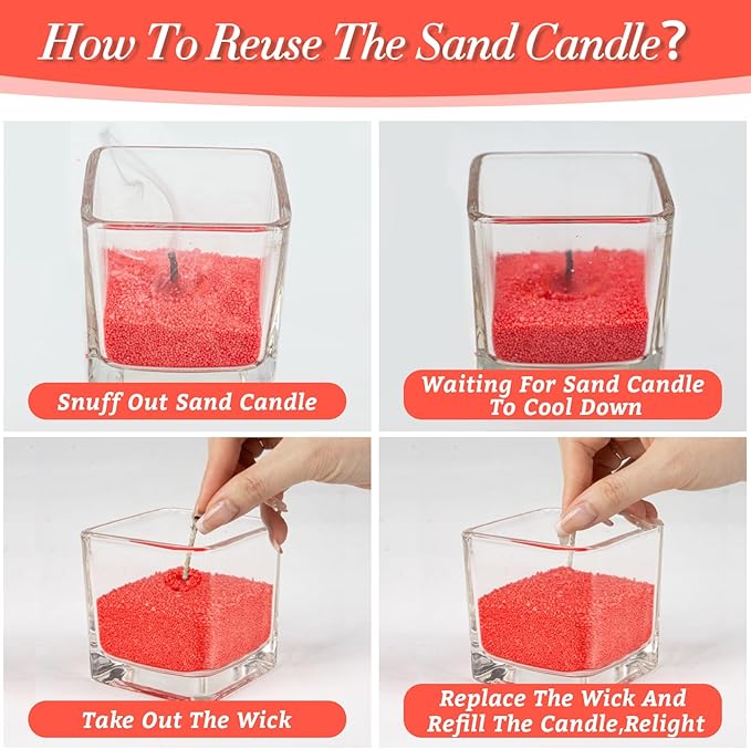 Sukh Red Sand Candles and Wicks - 430G(0.94lb) Candles Sand with Wicks Refillable Candle for Weddings, Dating, Halloween, Christmas