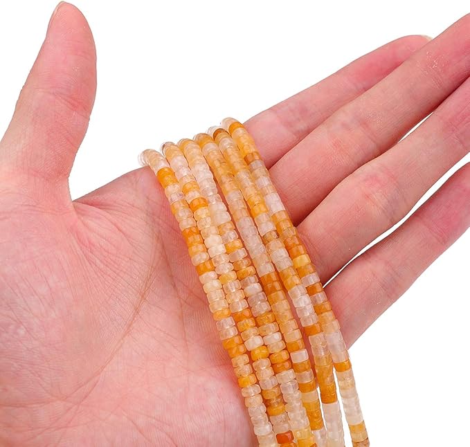 Natural Yellow Jade Spacer Beads Caps Loose Semi Gemstone for Beading Jewelry Making 4mmx2mm 38cm