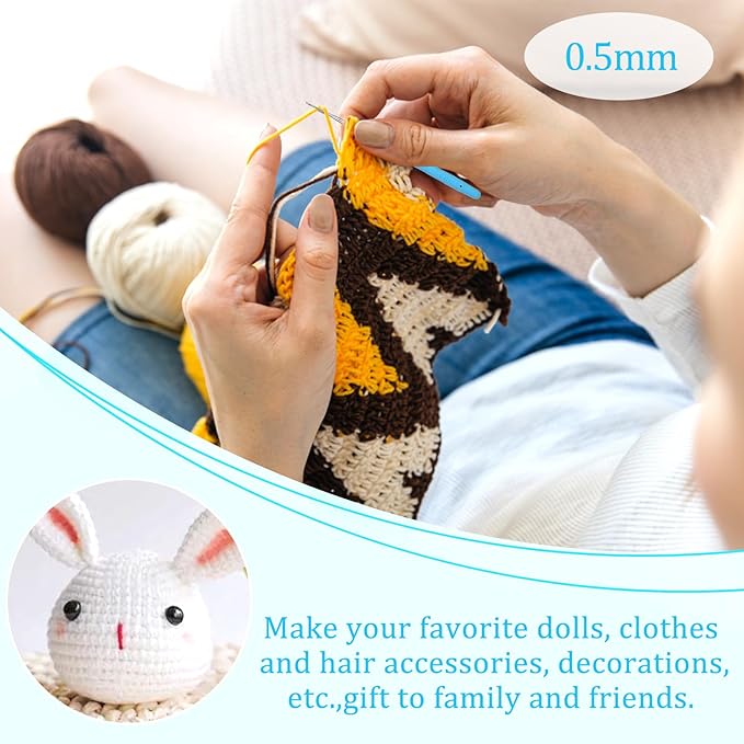 0.5 mm Crochet Hook, Ergonomic Handle for Arthritic Hands, Extra Long  Knitting Needles for Beginners and Crocheting Yarn (0.5 mm)