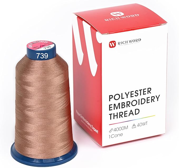 Richword Brown Embroidery Thread 4000M(4374Y) 40WT Polyester Thread 100 Colors Selected for Commercial Multi Needles and Single Needle Embroidery Machine 0739