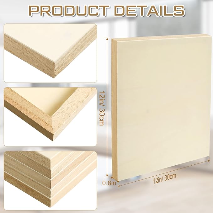 Wood Canvas Boards Unfinished Wooden Panel Boards Paint Pouring Panels for Painting Drawing Home Decor(8 Pieces,12 x 12 x 0.8 Inches)
