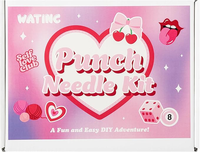 WATINC Christmas Punch Needle Coaster Kits - 23Pcs Easy Art Work Decor Craft Supply for Beginners, DIY Set of 6 Pattern Tufted Pads with Adhesive Felt Yarn Tool Coaster Holder Instruction (Light Pink)