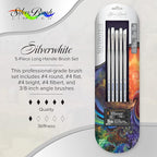 Silver Brush Limited SW-1550 Silverwhite Plein Air Set, Paintbrushes for Watercolor, Gouache, Inks, Dyes, Fluid, & Flow Acrylic, Set of 5, Round, Flat, Bright, Filbert, and Angle Brushes, Long Handle
