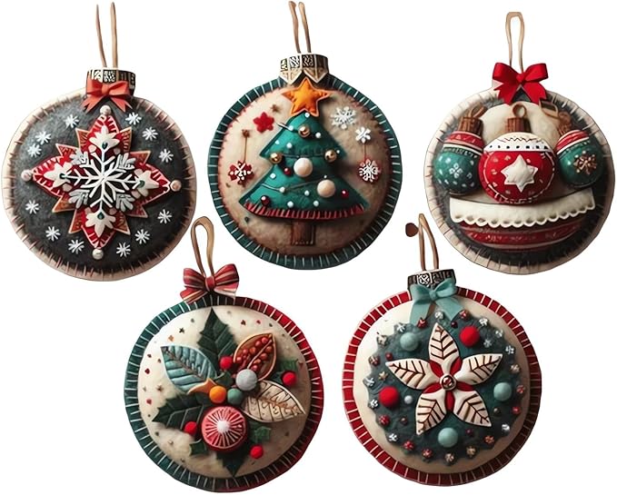 DIY Christmas Felt Patch Kit, Felt Christmas Ornaments, Craft Set with Pre-Cut Felts Sheets, Holiday Craft Kit for Family Fun, Beginner-Friendly, Handmade Xmas Decorations for Tree & Home (#B)
