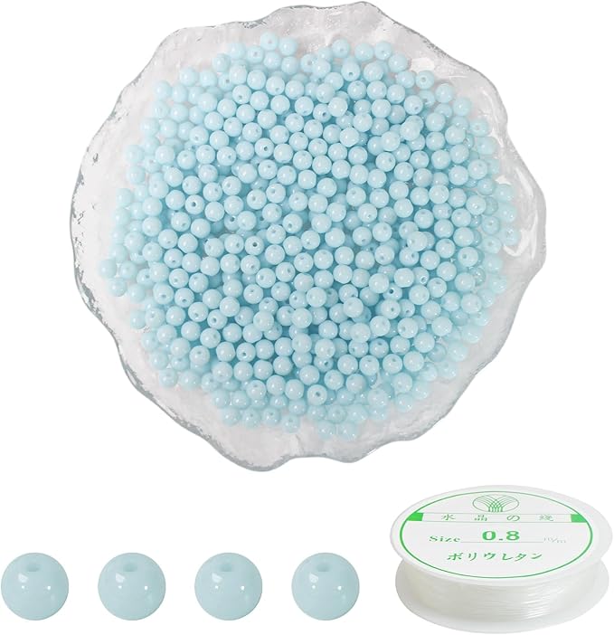 600pcs 6MM Lake Blue Glass Beads Handcrafted Round Lampwork Smooth Loose Bracelet Beads for DIY Jewelry Making